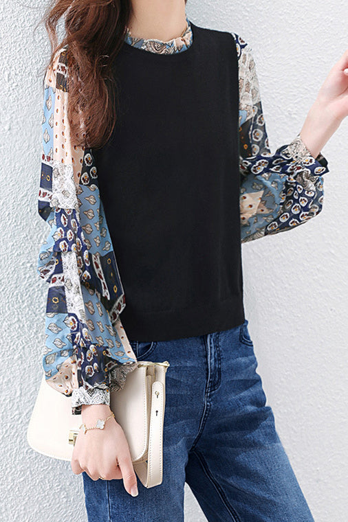 Gemischter Materialrüschkragen Kontrast Schnitt und Nähen