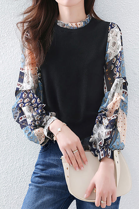 Gemischter Materialrüschkragen Kontrast Schnitt und Nähen