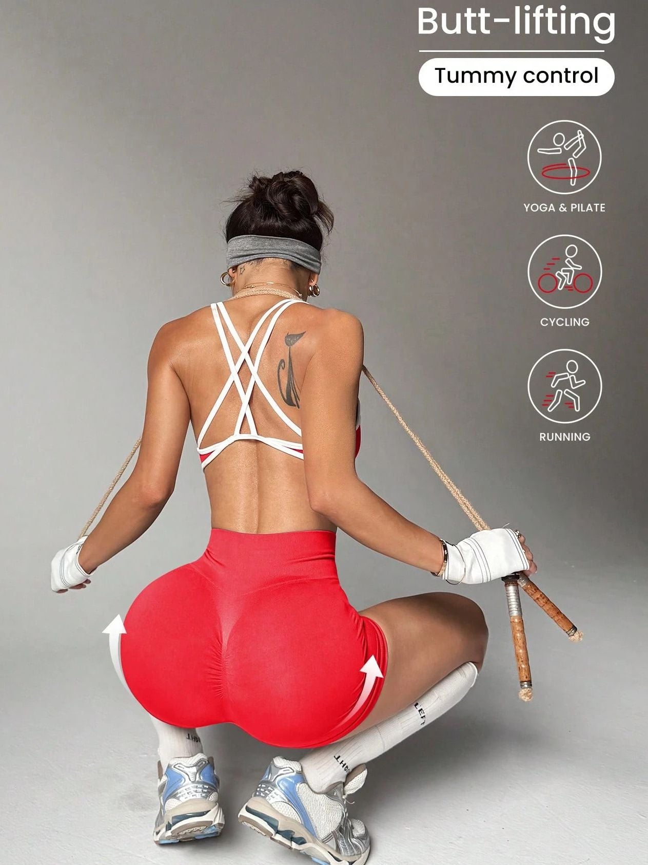 Damen Kontrastfarbe Kreuzrücken Elastischer Enger Kurzer Trainingsanzug