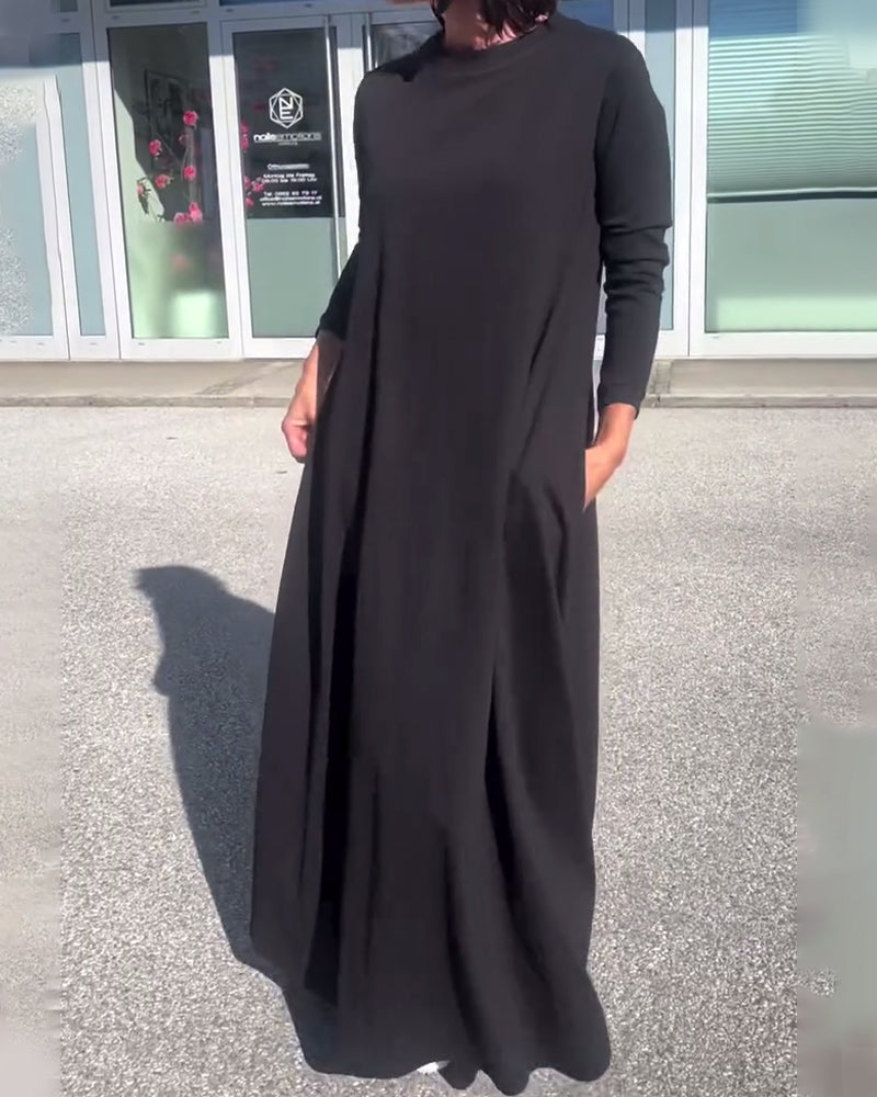 Lockeres Kleid mit langen Ärmeln und Rundhalsausschnitt