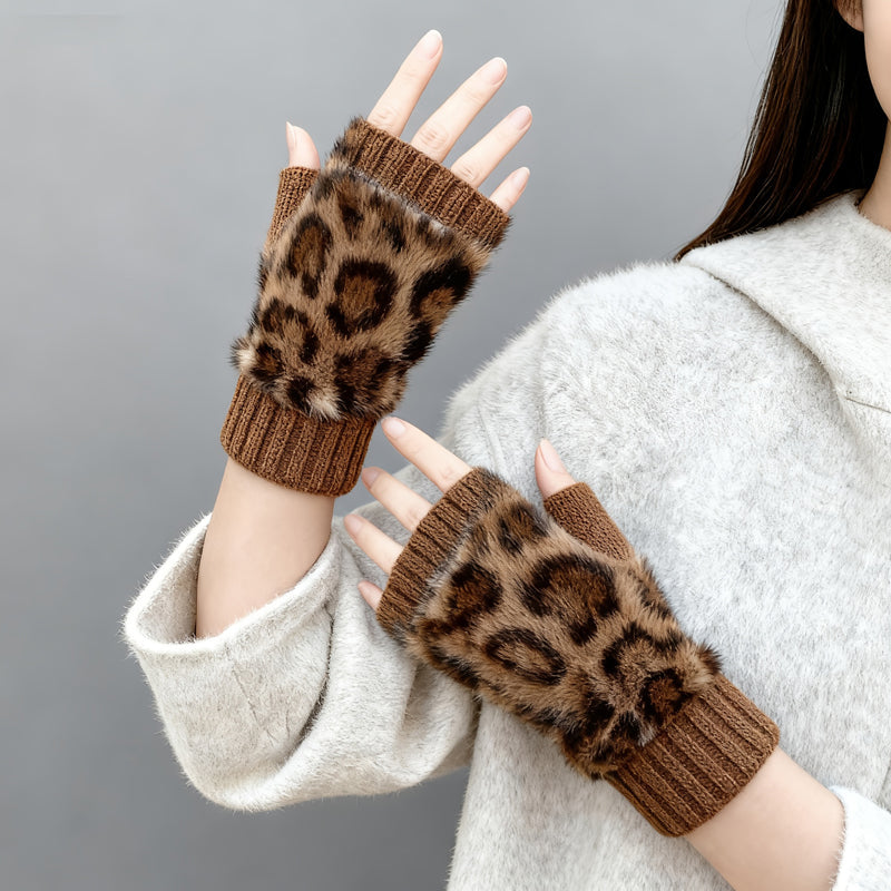 Warme Leopardenmuster-Handschuhe