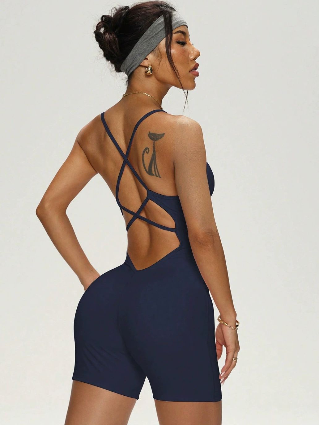 Damen Cross Back U Kragen Elastischer Enger Kurzer Overall