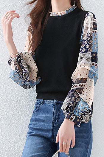 Gemischter Materialrüschkragen Kontrast Schnitt und Nähen