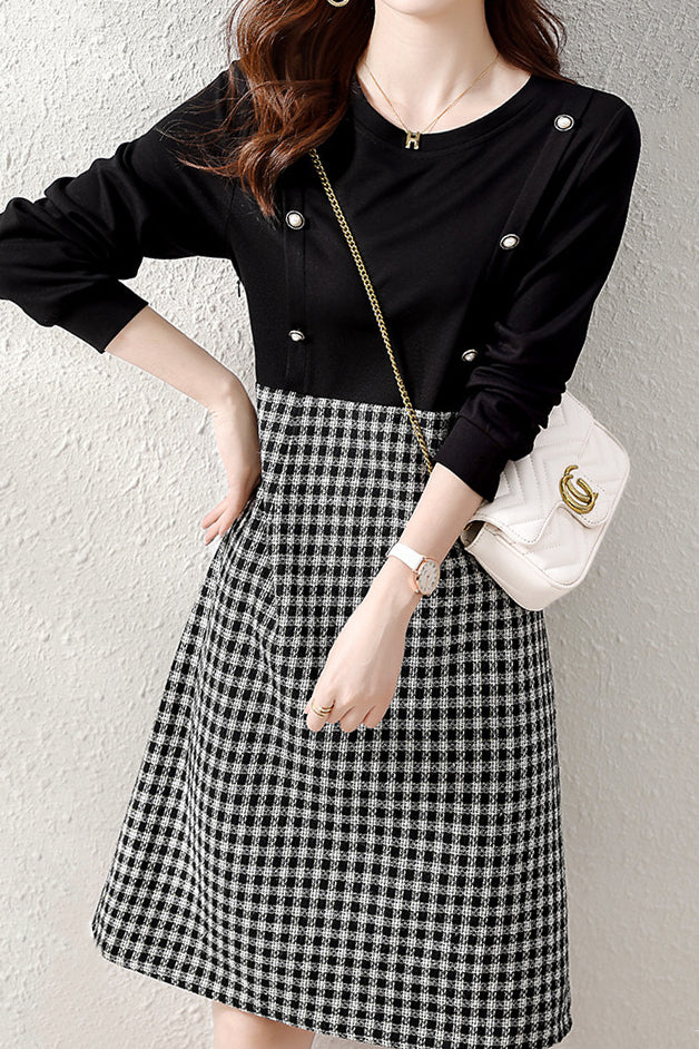 Button Dekor Überprüfen Docking Kleid mit Futter