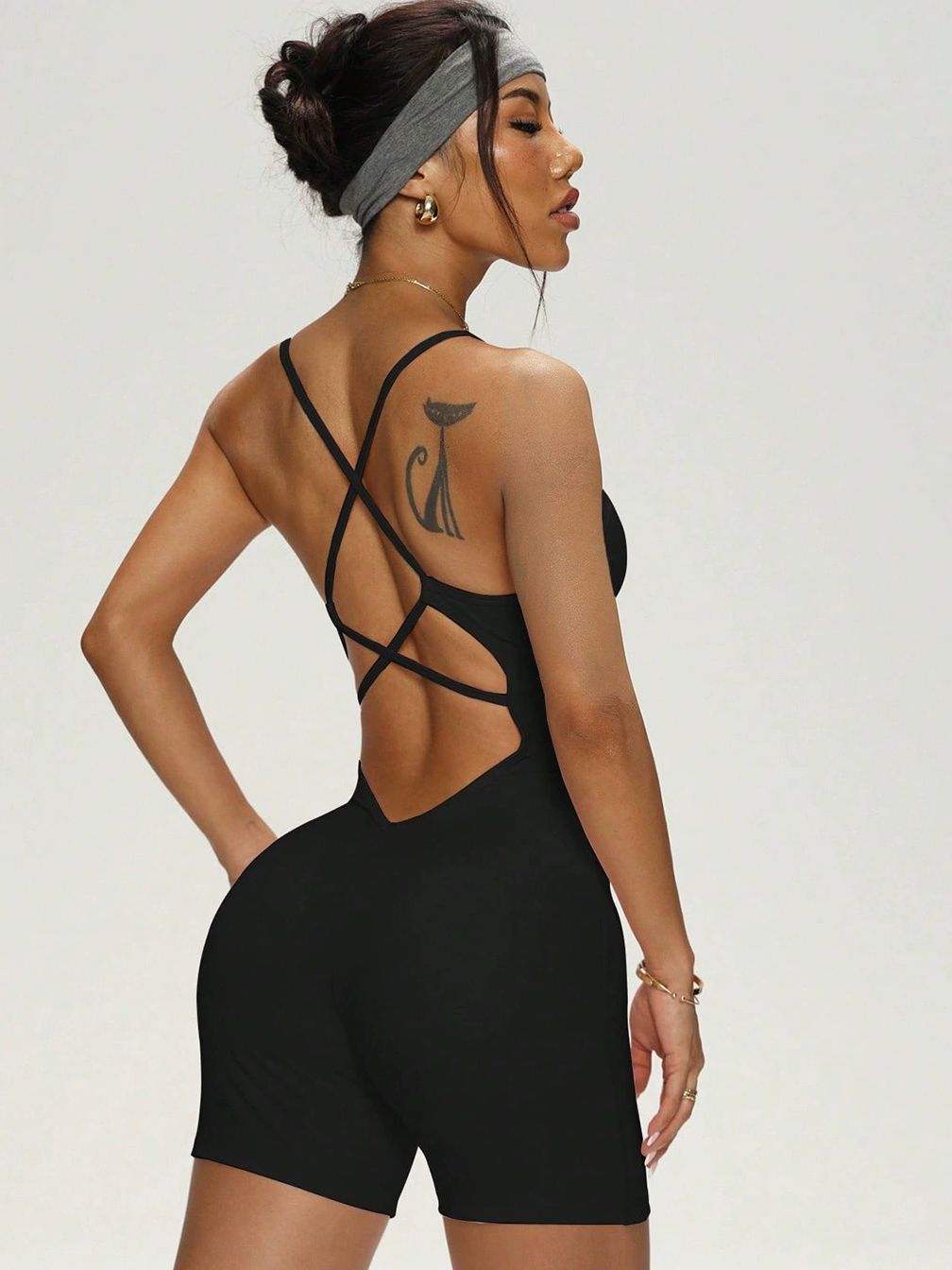 Damen Cross Back U Kragen Elastischer Enger Kurzer Overall