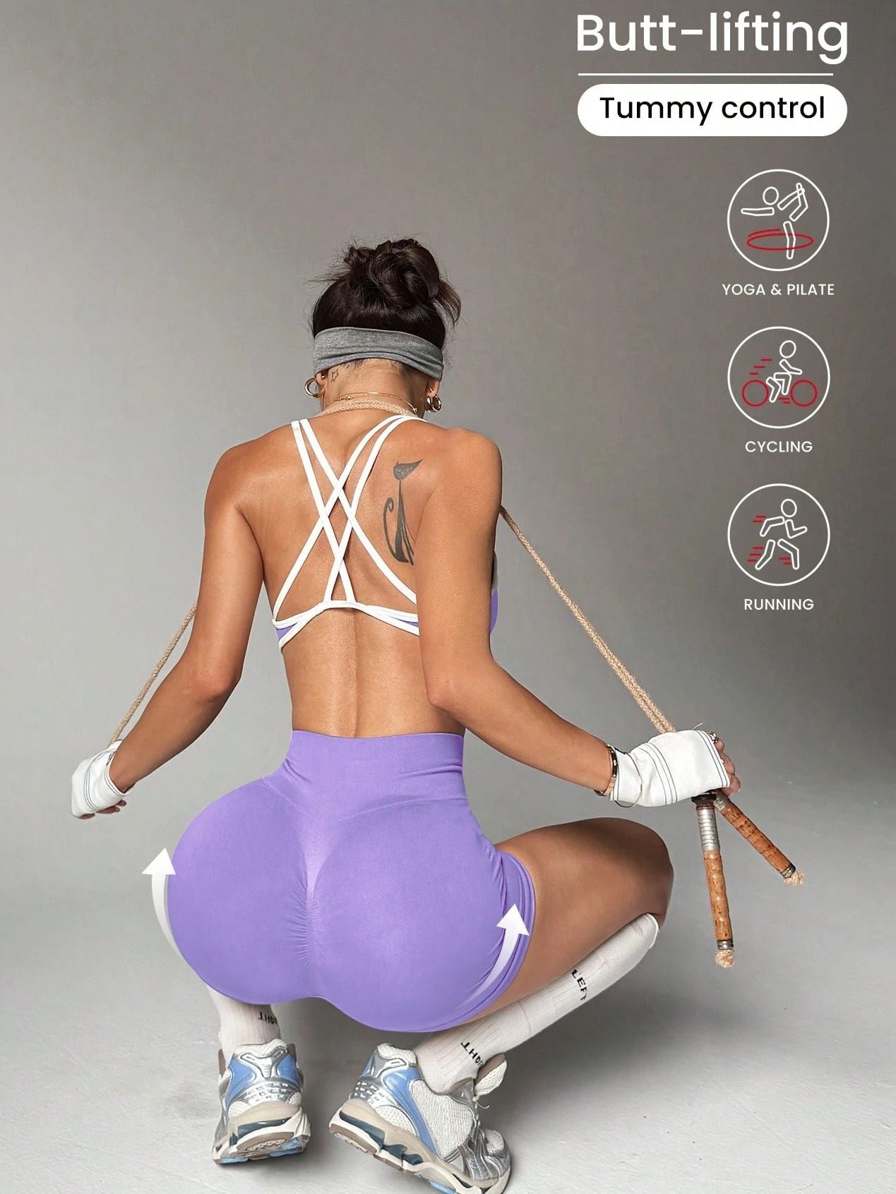 Damen Kontrastfarbe Kreuzrücken Elastischer Enger Kurzer Trainingsanzug