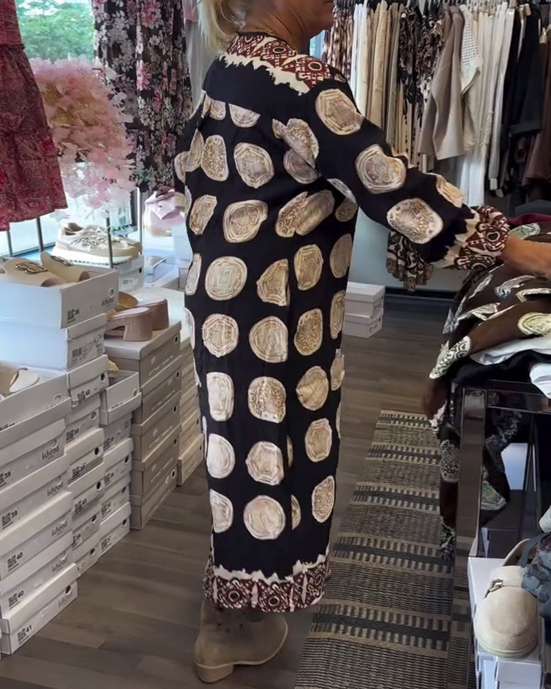 Langarm V-Ausschnitt Kleid mit Druck