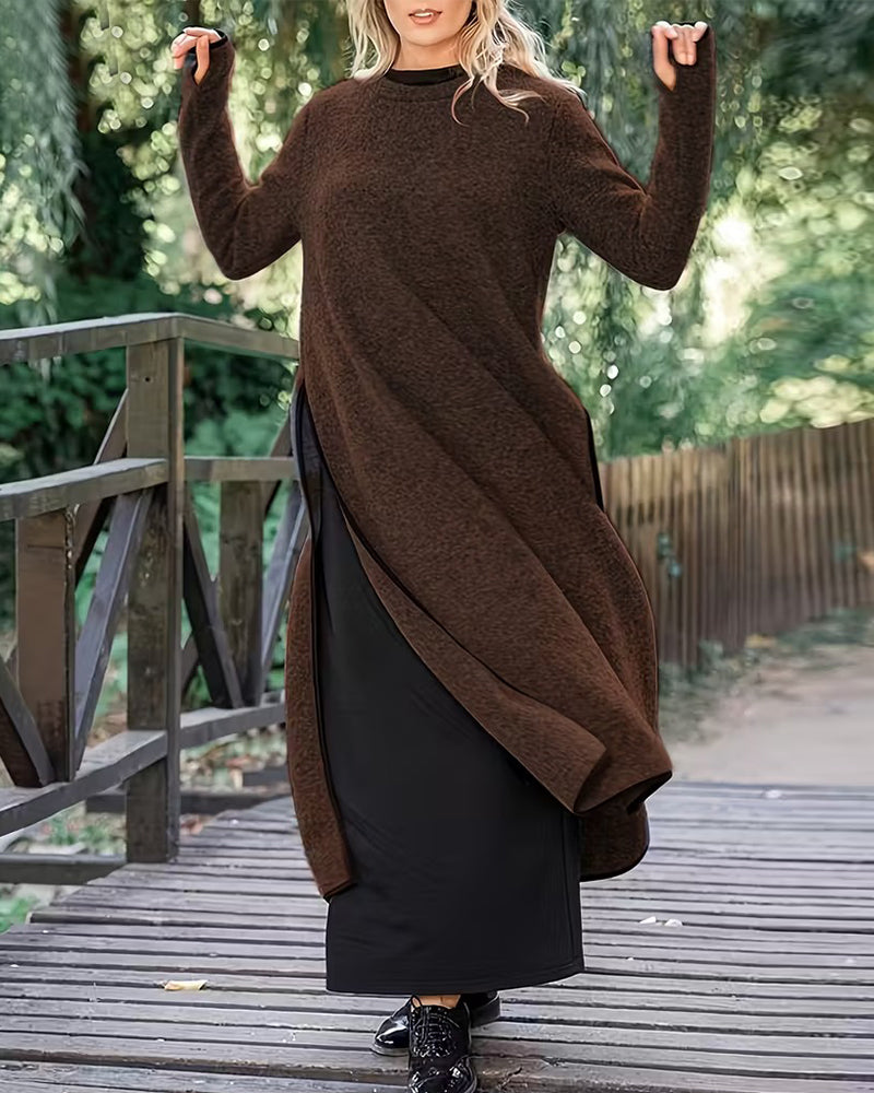 Lässiges Warmes Kleid mit Seitenschlitz Lang