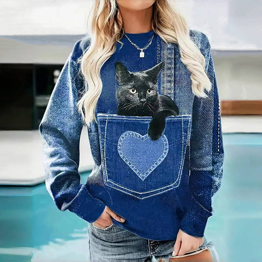 Vintage Katzen Druck Sweatshirt