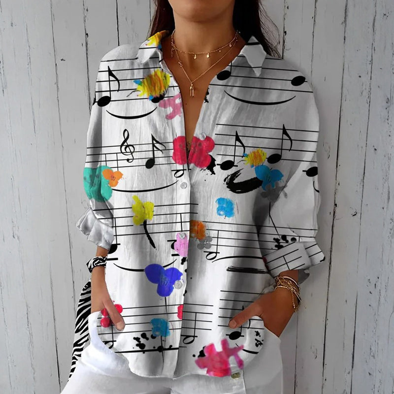 Vintage Musiknote Muster Bluse