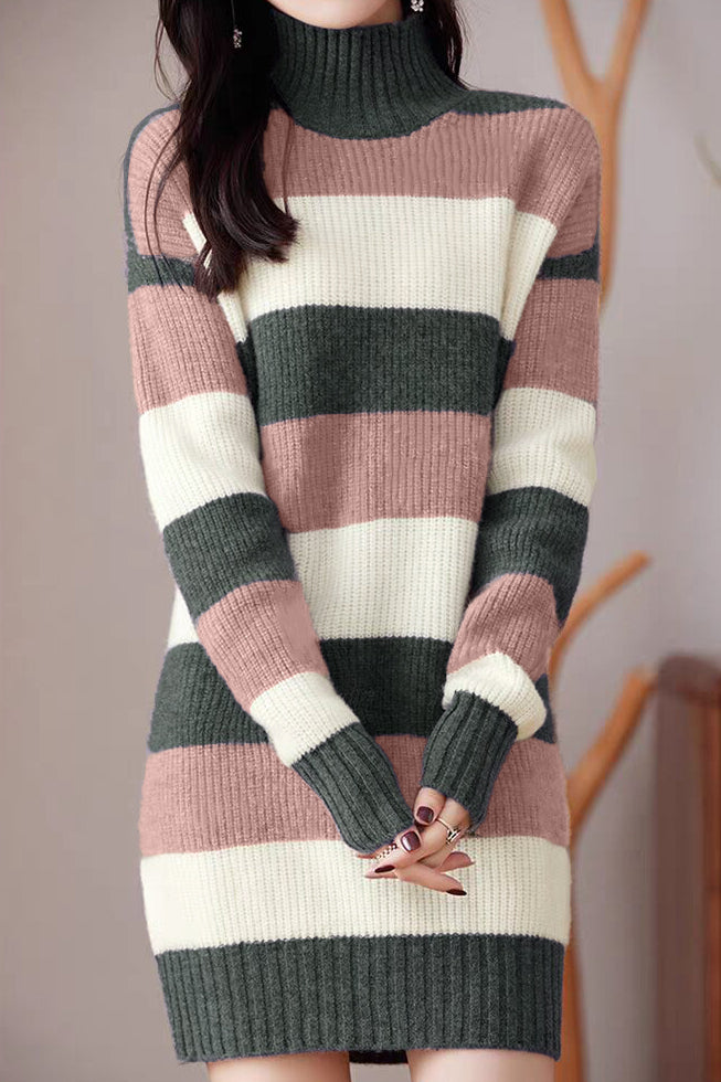 Lässiges, lockeres Pullover Kleid mit Farbblock-Muster