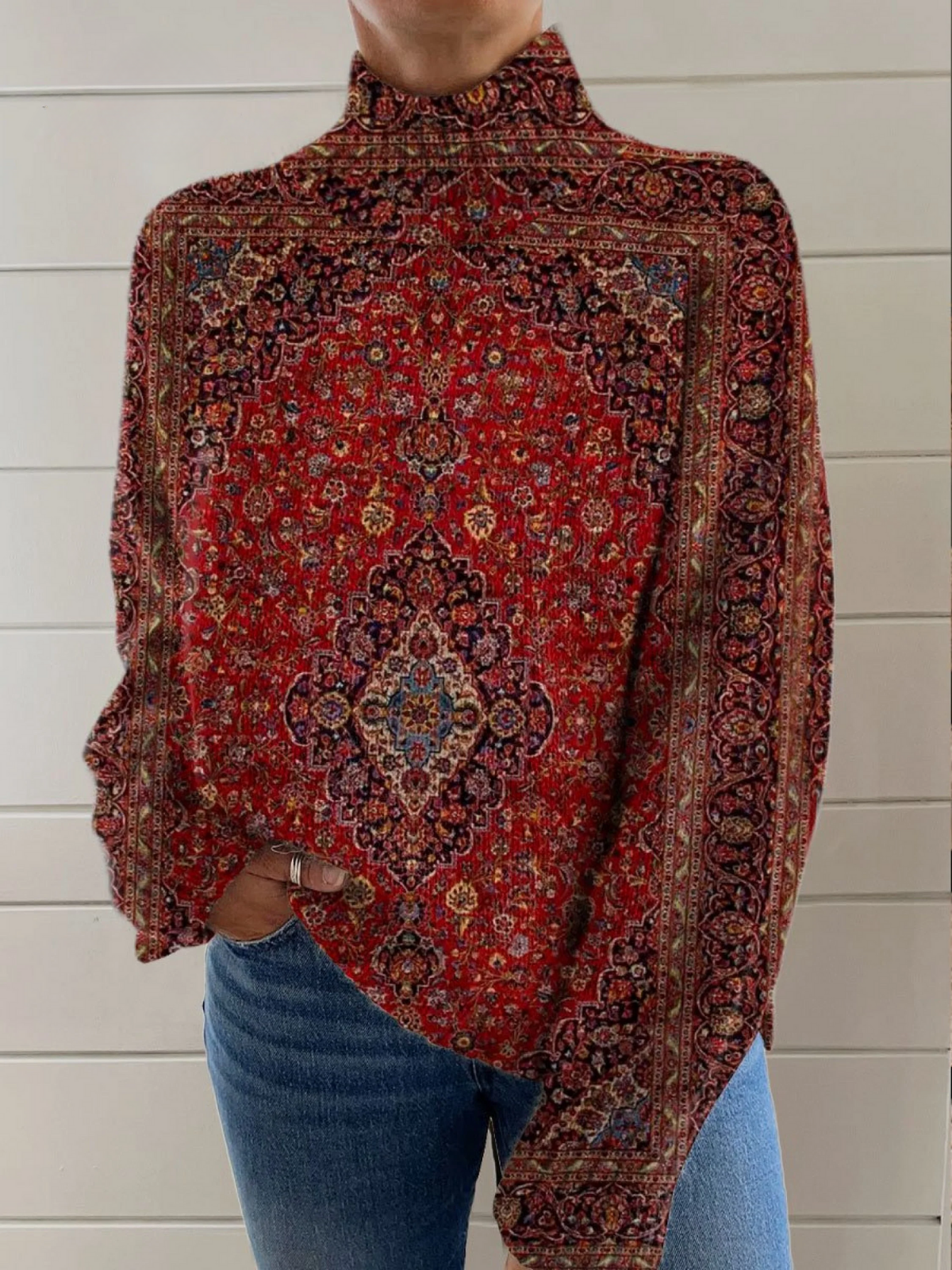 Marlene | Vintage Kunstdruck Strickrollkragenpullover