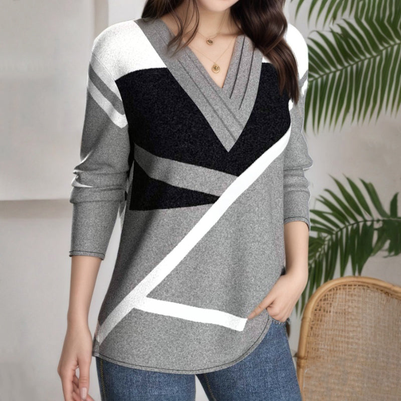 【Langarm】Farbblock Casual Bluse