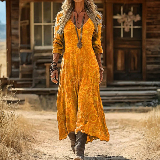 【Langarm】Vintage Blumenmuster Kleid