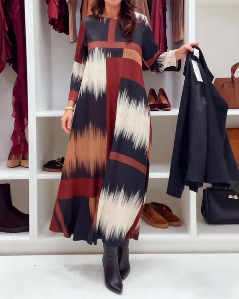 Trendige Bedruckte Robe mit Rundhals und langen Ärmeln