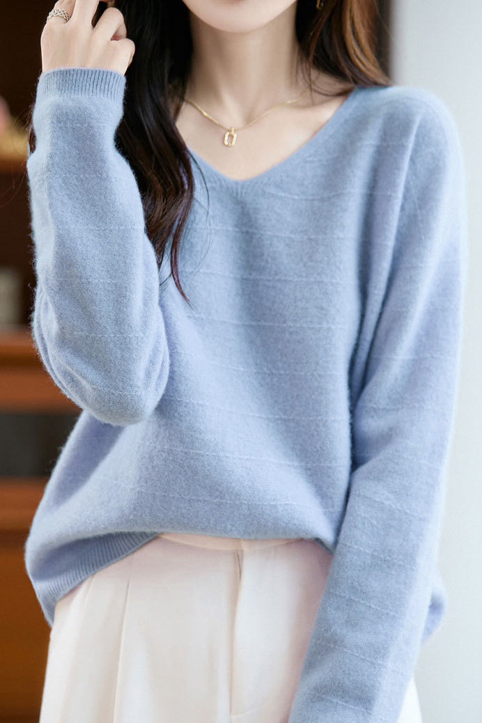 Minimalistischer V-Ausschnitt Langarm-Pullover Strickoberteil