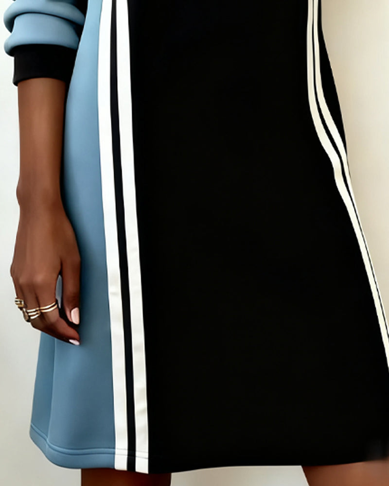 Langarm Kleid mit Rundhalsausschnitt und Farbblock