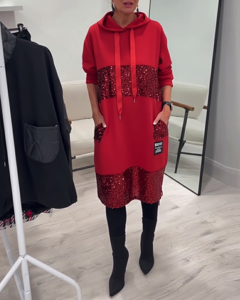 Kapuzenkleid mit trendigem Patchwork