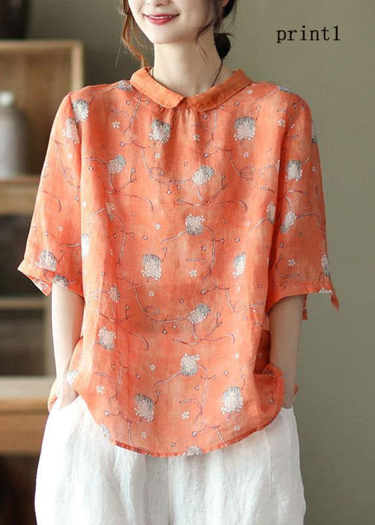 DIY Orange Druck Ramie Halbarmshirt Sommer