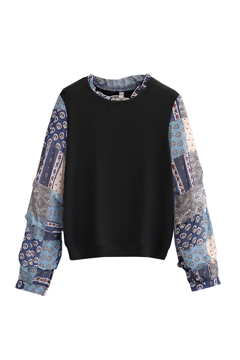 Gemischter Materialrüschkragen Kontrast Schnitt und Nähen