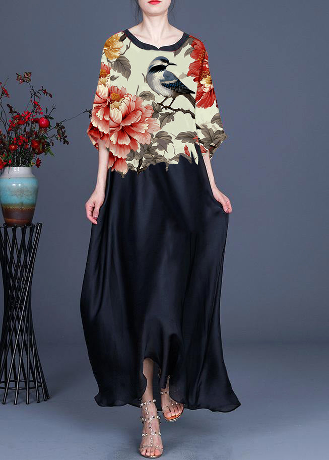 Plus Size Rot Print O-Ausschnitt Chiffon Sommerkleid