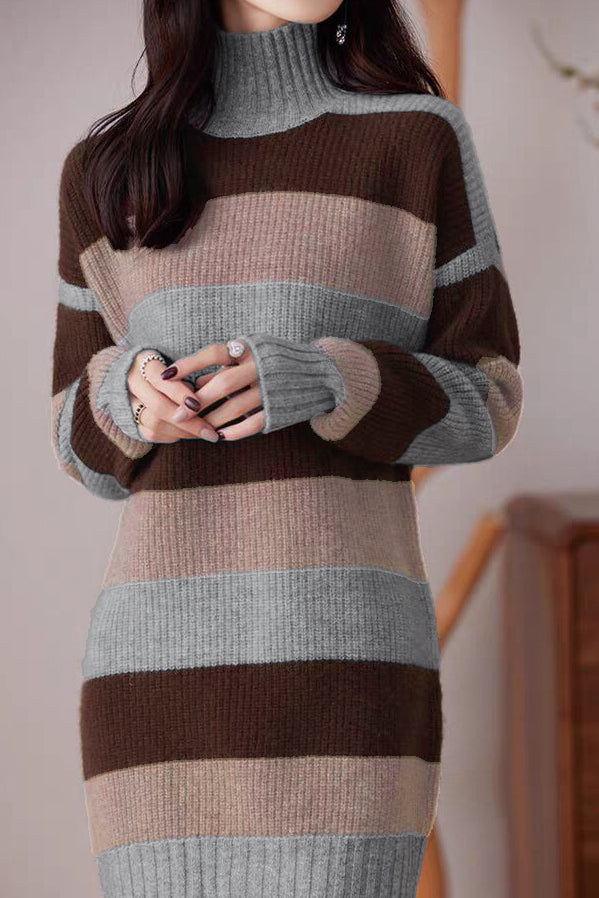 Lässiges, lockeres Pullover Kleid mit Farbblock-Muster