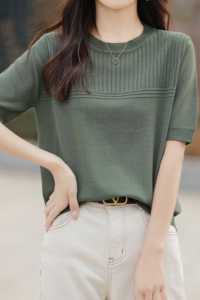 Rundhals-Ausschnitt Stricktop - 5 Farben verfügbar