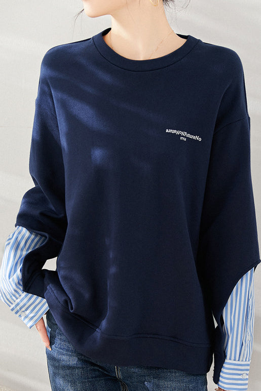 Lässiger Fake-Zwei-Teiler gestreifter Paneel-Hoodie