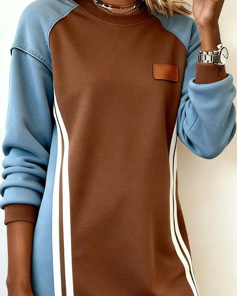Langarm Kleid mit Rundhalsausschnitt und Farbblock