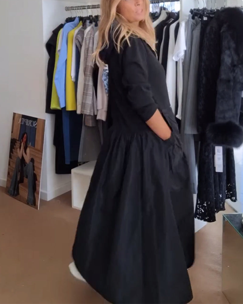 Lässiges Kapuzenkleid mit Reißverschluss und Patchwork-Taschen