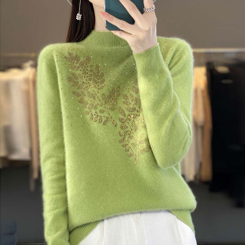 Blattdruck Strickpullover