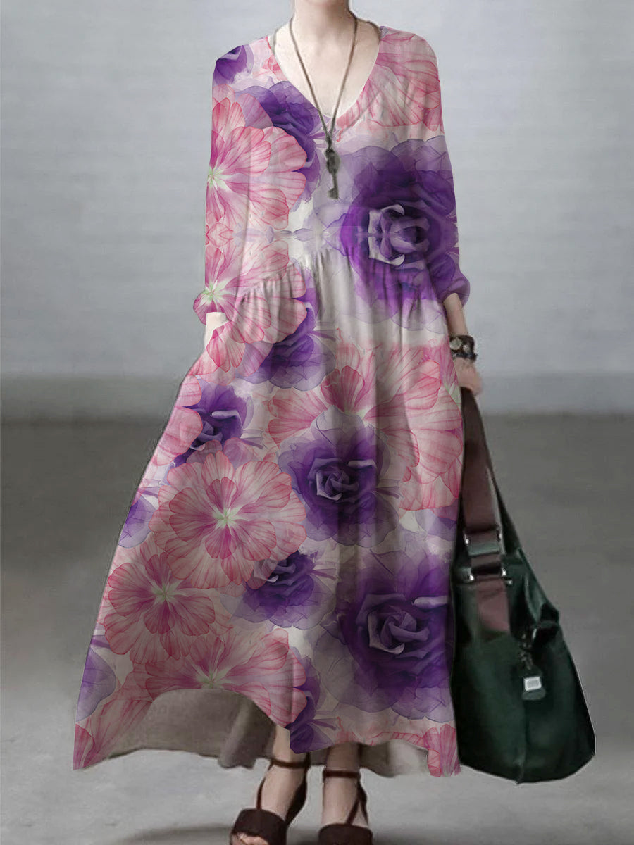 Einfaches und lockeres V-Ausschnitt Kleid aus Baumwolle und Leinen