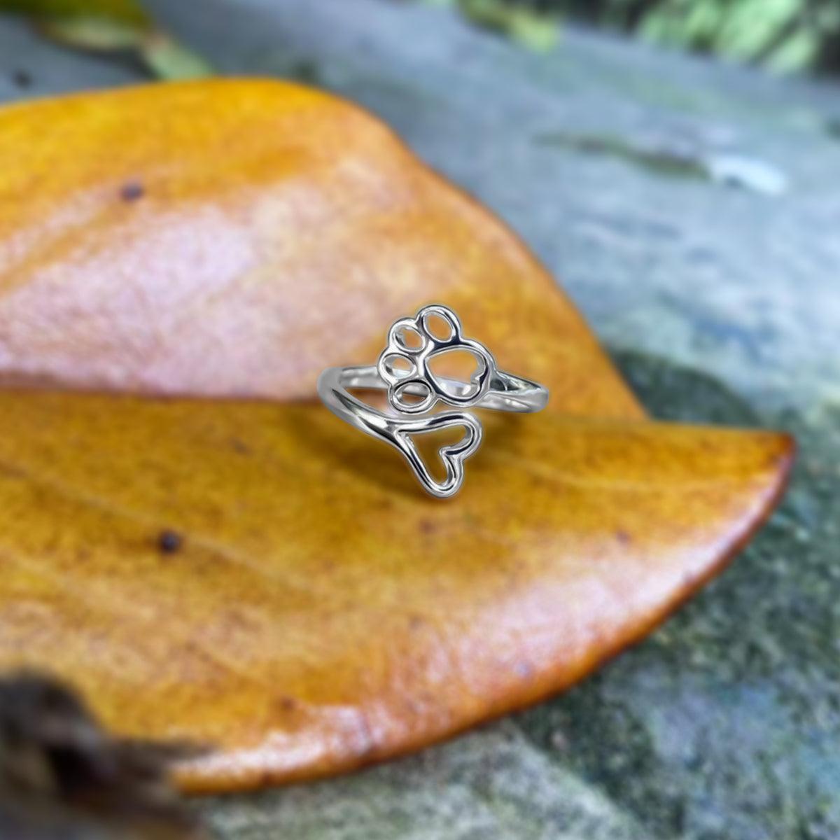 Verstellbarer Pfoten- & Herzring – Edelstahl