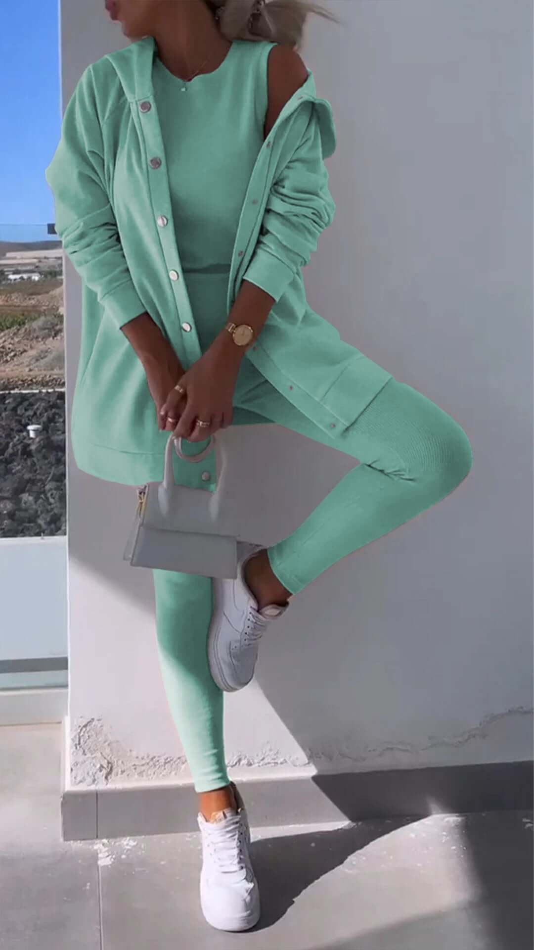 Hooded Cardigan Sweatshirt Drei-Teile Set