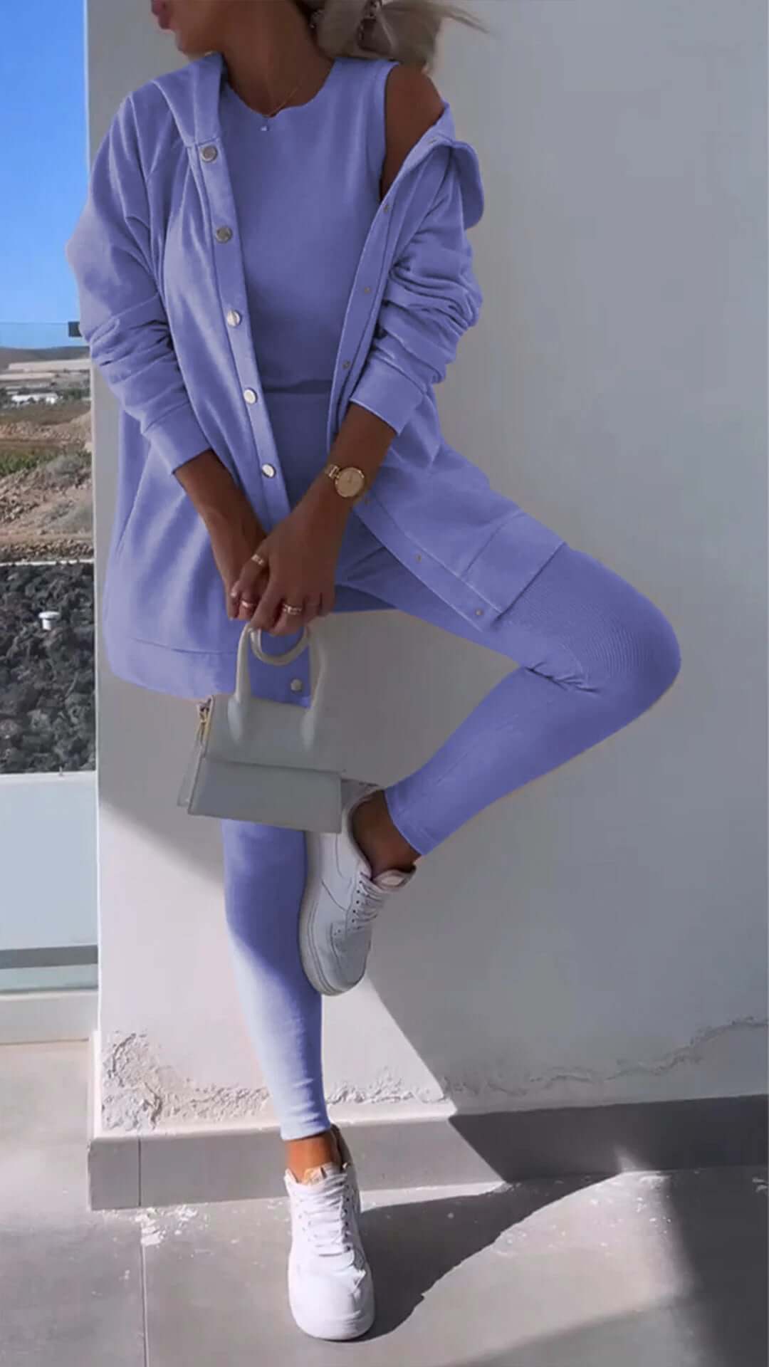 Hooded Cardigan Sweatshirt Drei-Teile Set