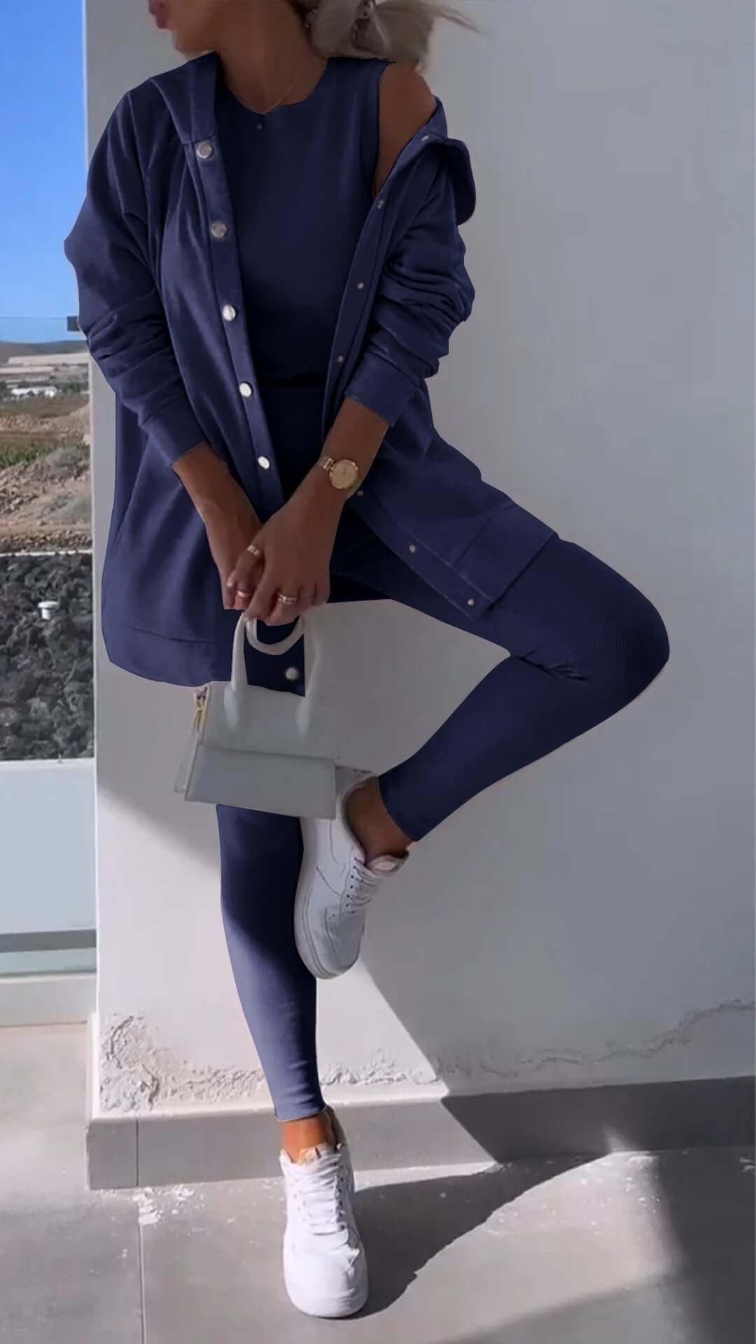 Hooded Cardigan Sweatshirt Drei-Teile Set