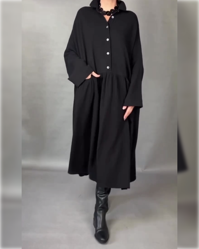 Oversize Kleid in A-Form mit Knopfkragen