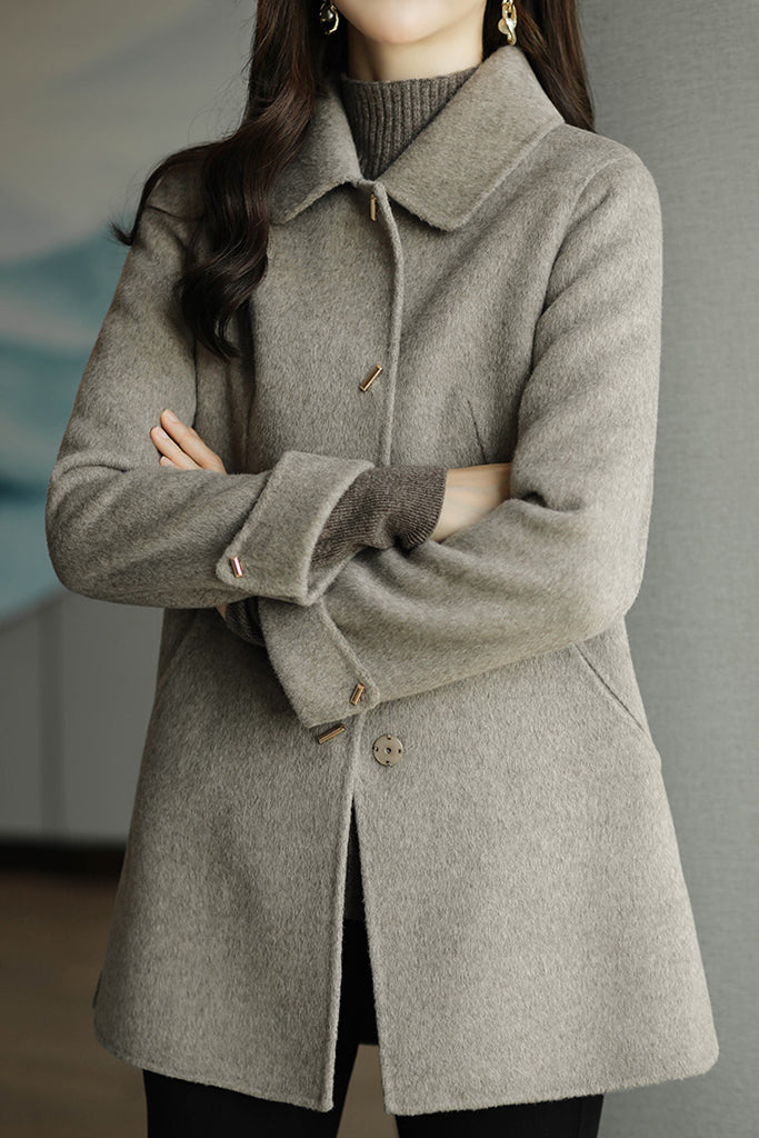 Stehkragen Melton Mantel mit umgeschlagenen Ärmeln und Futter