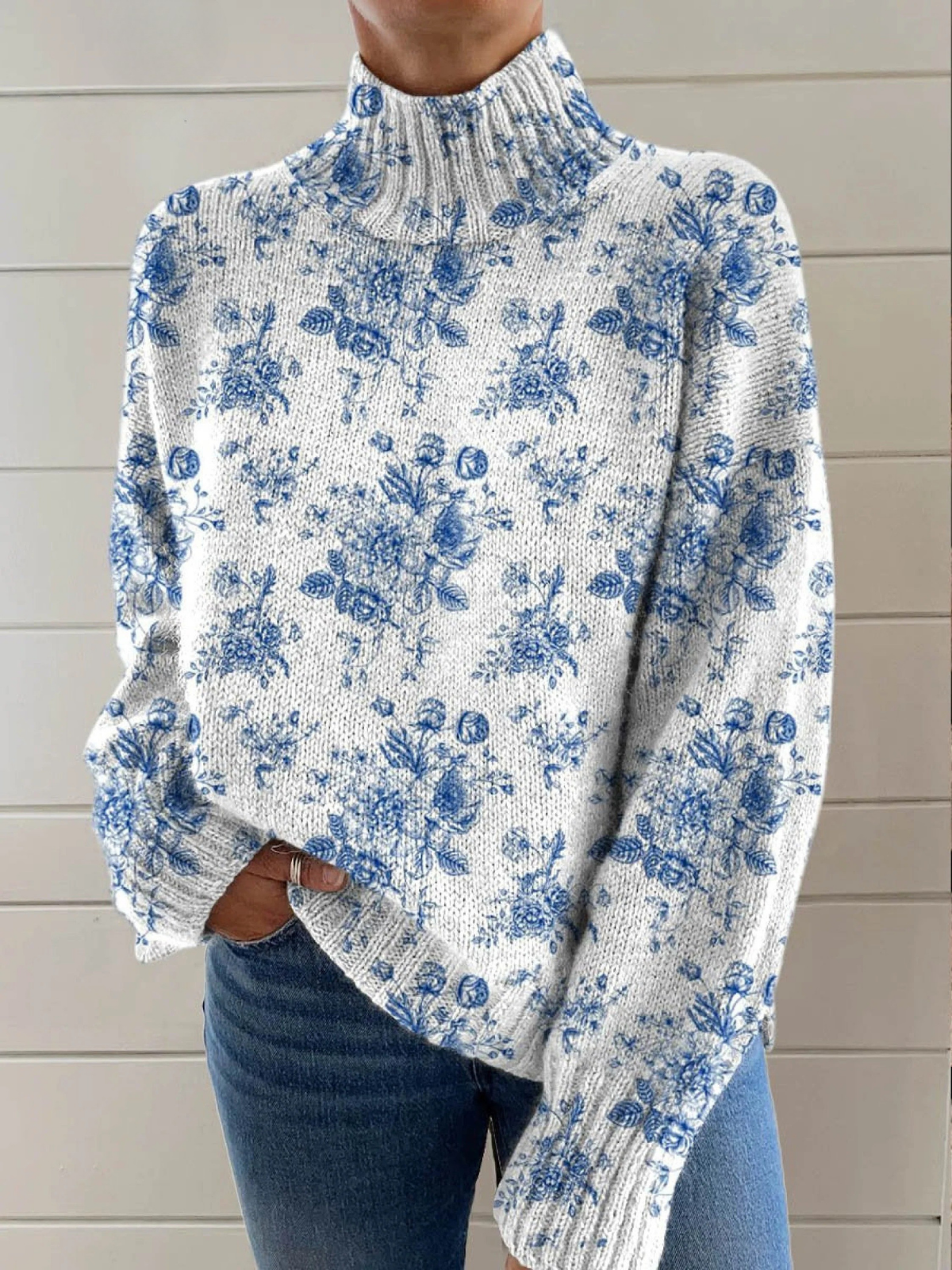 Ethel | Künstlerischer floraler Print Rollkragenpullover