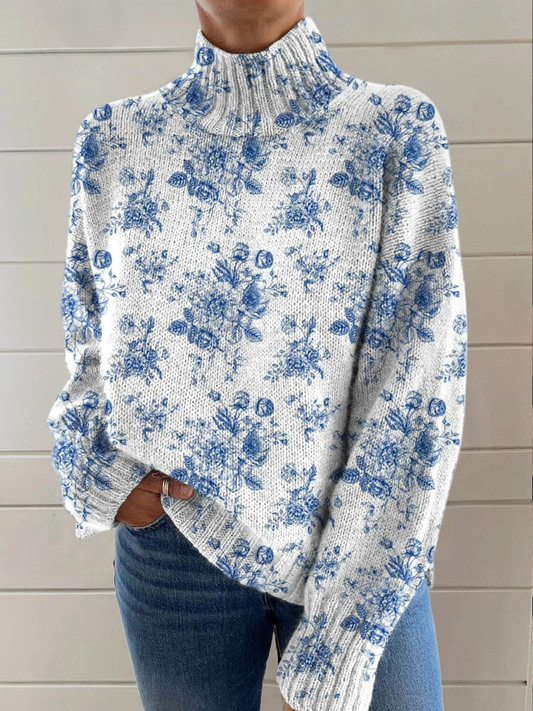 Ethel | Künstlerischer floraler Print Rollkragenpullover