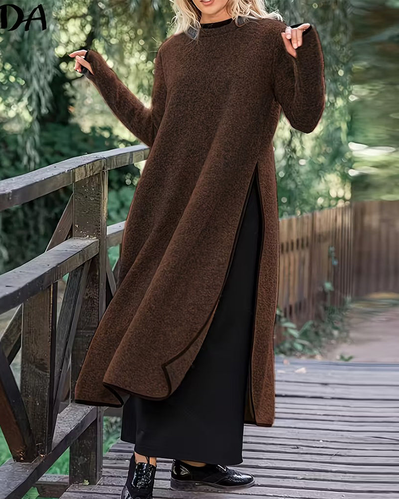 Lässiges Warmes Kleid mit Seitenschlitz Lang