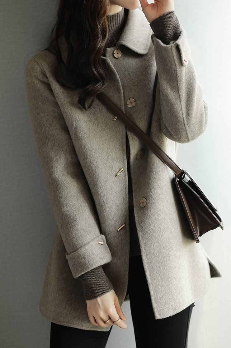 Stehkragen Melton Mantel mit umgeschlagenen Ärmeln und Futter