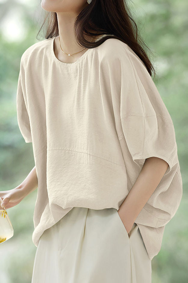 Einfarbiges Texturiertes Drop Shoulder Bat Sleeve Shirt