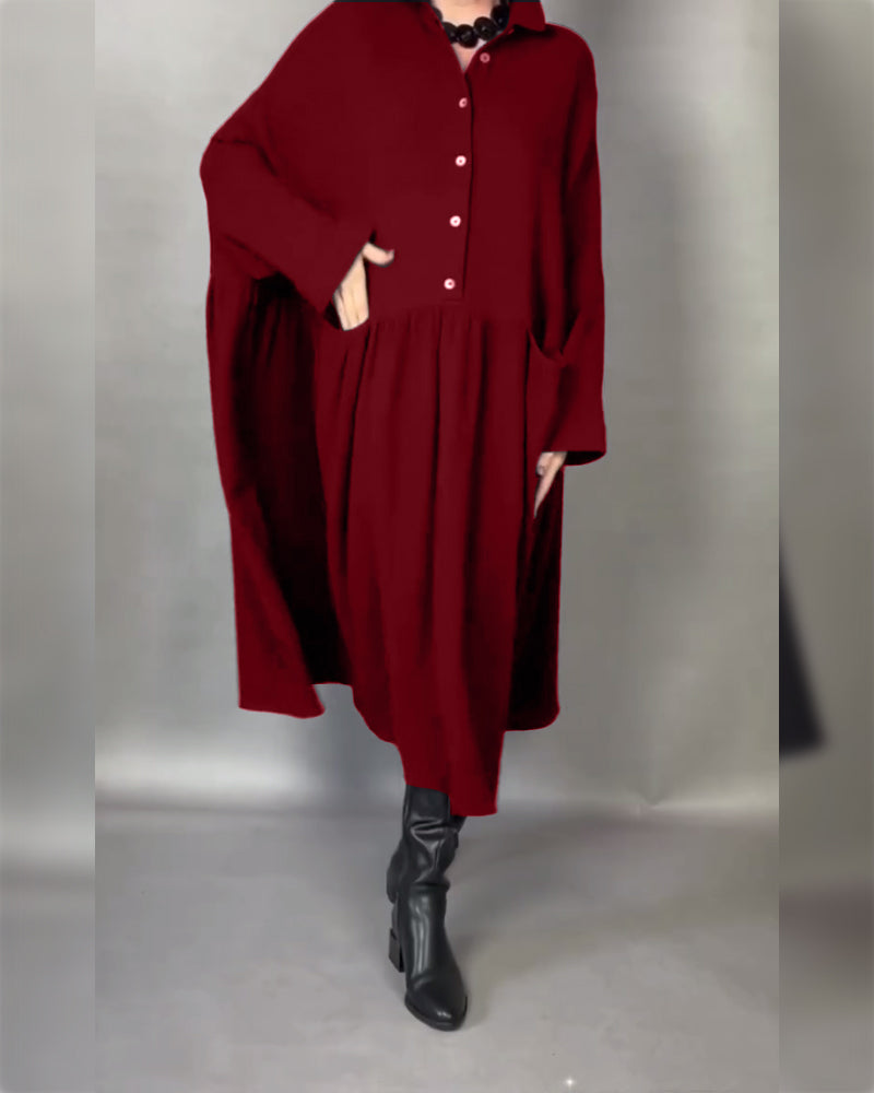 Oversize Kleid in A-Form mit Knopfkragen
