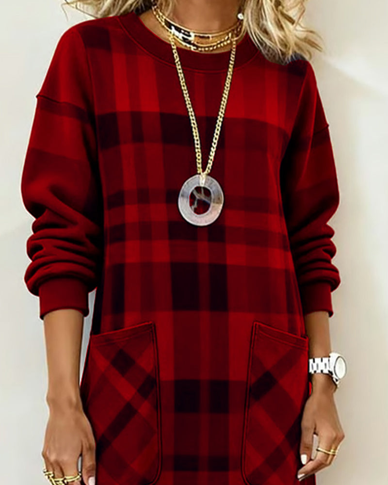 Karo Druck Kleid mit Tasche