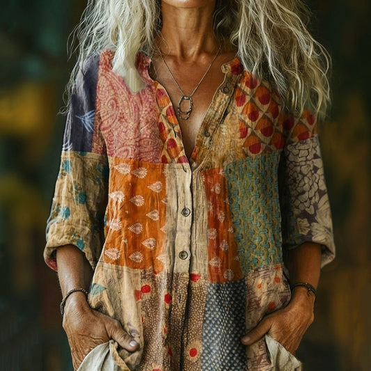 【Langarm】Vintage Freizeitbluse