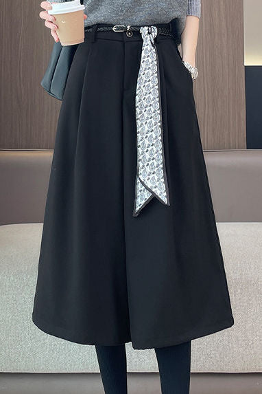 Büro Vielseitige Hochtaillierte Cropped Weite Hosen aus Wollmischung