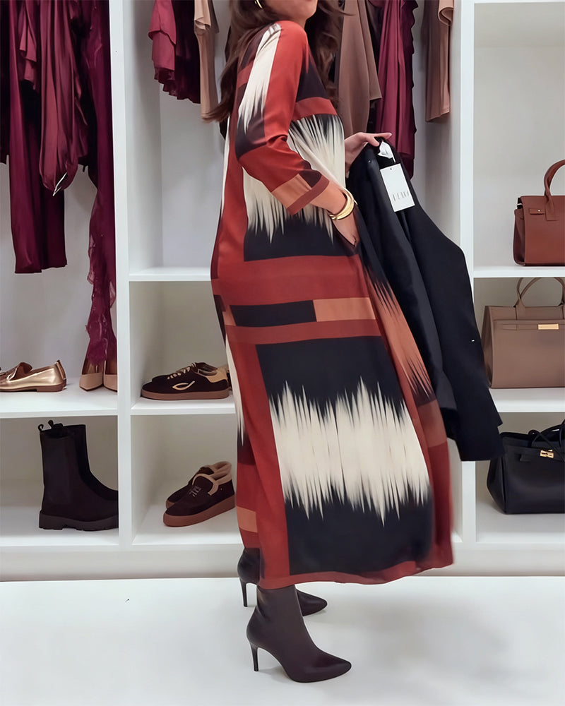 Trendige Bedruckte Robe mit Rundhals und langen Ärmeln