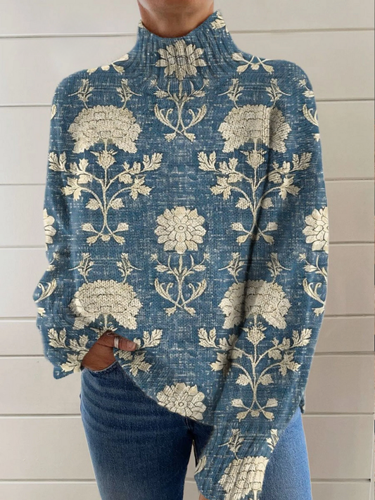 Lucie | Vintage floraler Strickrollkragenpullover