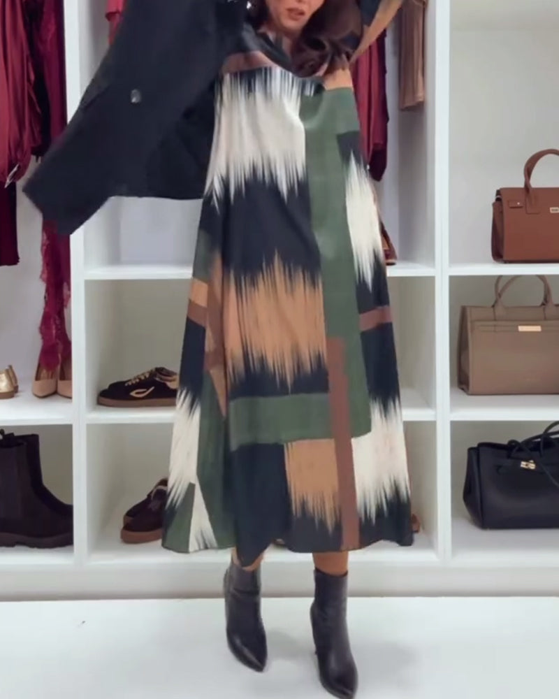 Trendige Bedruckte Robe mit Rundhals und langen Ärmeln